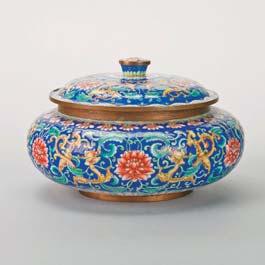 9 Canton Enamel Box and Cover, Qianlong Mark, First Half 20th Of compressed oval-form and densely decorated with