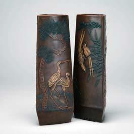 $50/100 14 Two Pairs of Stoneware Dragon Vases Both decorated with similar designs of ferocious dragons, no