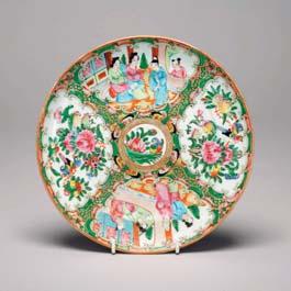 Dish, 19th With a shallow interior and rounded sides decorated with figural scenes alongside