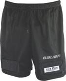 Reinforced 3-dimensional sock fastener tabs. BAUER branded jacquard waistband with BAUER design trademark jock tag at center back. Cup is held securely in place with internal leg elastics.