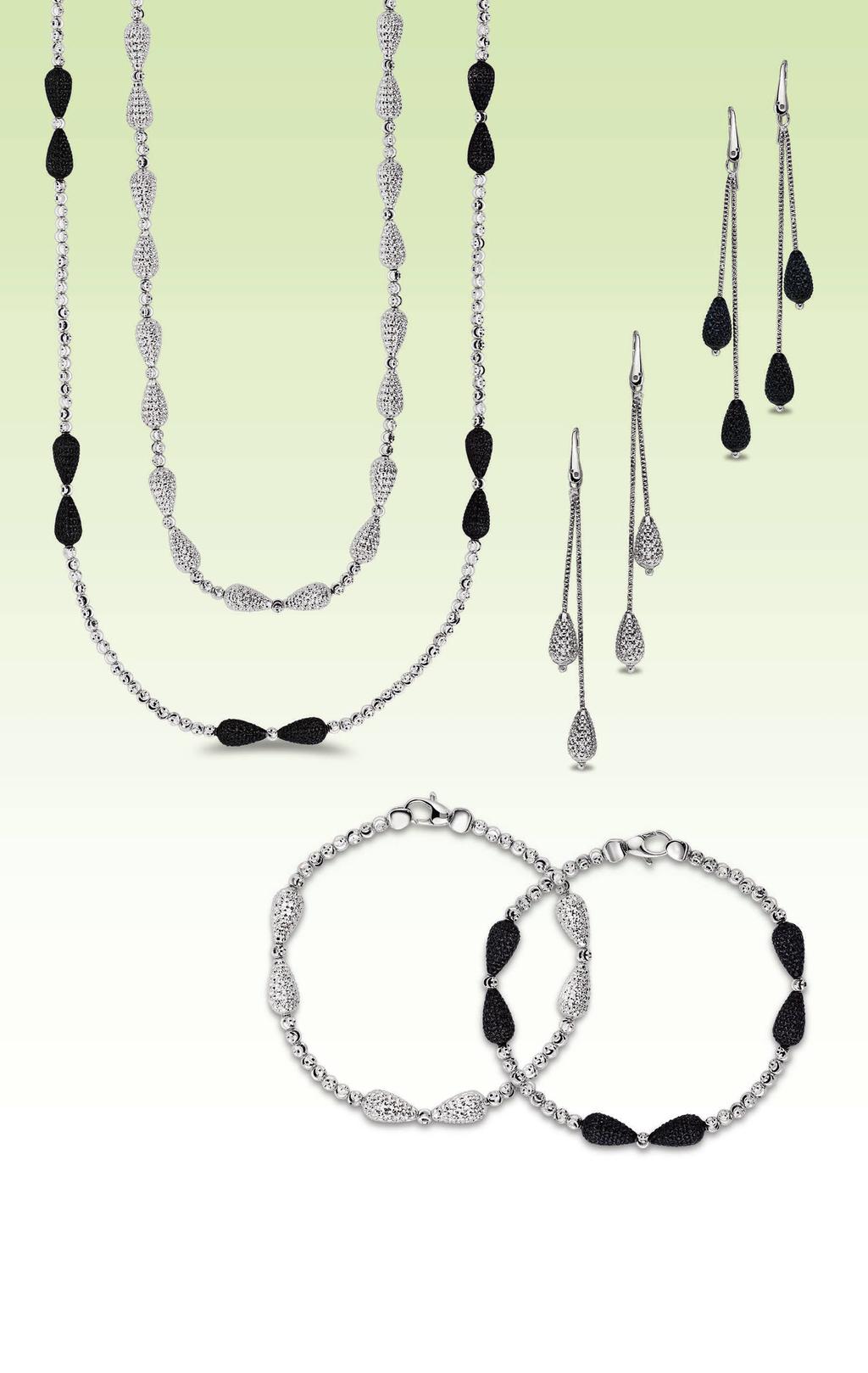 A A. 925 sterling silver, platinum plating, diamond cut bead necklace, 16 + extender, $275. 925 sterling silver, platinum & rhodium plating, diamond cut bead 36 necklace, $385.