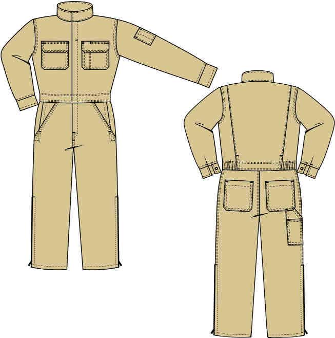 MEN S FR COVERALL Deluxe Unlined Coverall / 18 Zipper leg opening / HI-VIS Men s (Short / Reg / Tall) 36-60 FR Way Zipper Closure (YKK/Nomex Tape) under front flap with concealed snaps closures 18