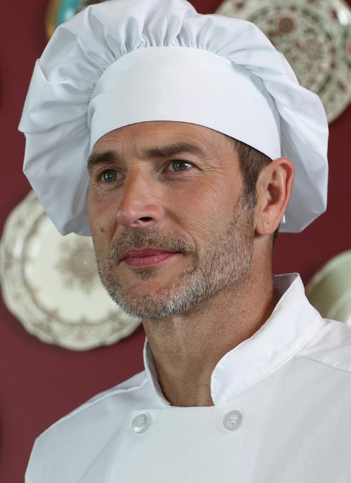 95 Poplin Chef Hat Easy-care 65/35 poly cotton poplin Uncommon Features: Made of lighter smoother poplin, adjustable Velcro closure.