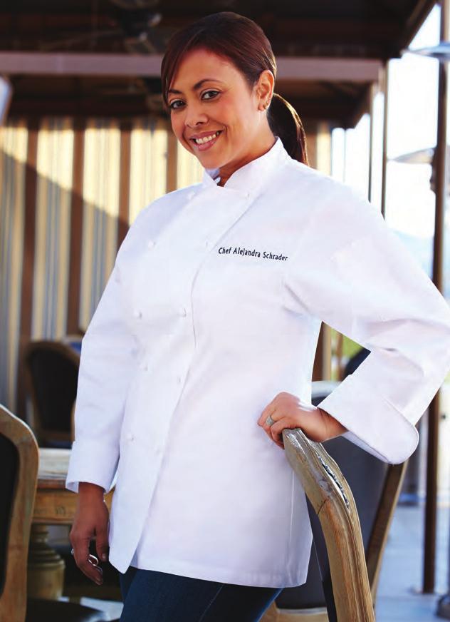 WOMEN S CHEF COATS Hand-rolled buttons Cloth-covered buttons Alejandra Schrader,