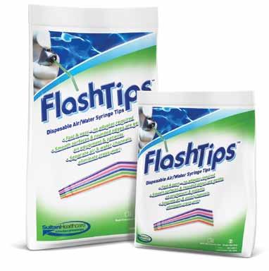 FlashTips Disposable Air/Water Syringe Tips Quick and easy changeover after each patient No converters required (on most common syringes) Disposable to help prevent cross contamination Locking