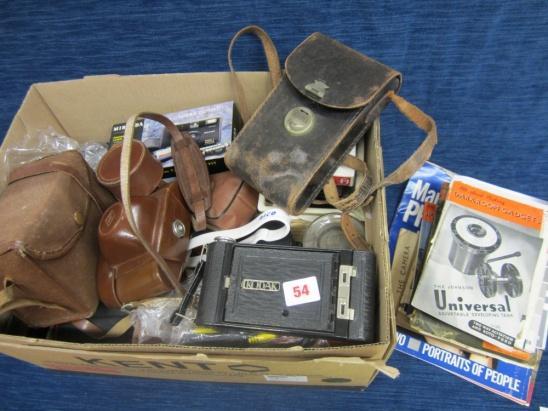 54 Box of old cameras, photographic equipment