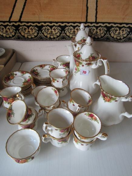 70 Large quantity of Royal Albert "Old Country Roses" coffee ware inc: two coffee