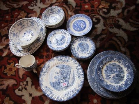 73 Quantity of blue and white ironstone inc: