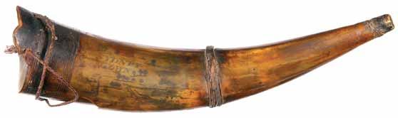 4079* Scrimshaw powder horn, circa 1800, carved into horn are the words 'Sydney Town', a sailing ship with