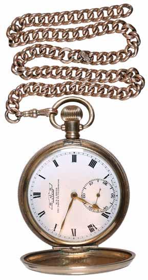 at bottom left. Not running, missing metal stand shaft from inside back, otherwise very fine. $350 4142* Hunter pocket watch, c1930s, R.J.A.
