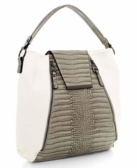 BACK VIEW 58067 White leather-look handbag. Ash mockcroc leather-look detail.