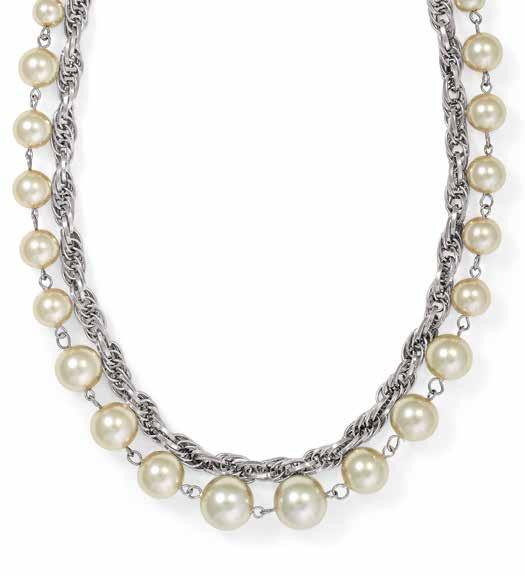 52138 PE Gunmetal plated earrings. 8mm Cream glass pearls. NZ$15 54110 Rhodium plated necklace.