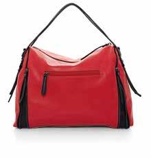 BACK VIEW 58055 Red leather-look handbag. Black leather-look trim. Gunmetal plated hardware. Central metal zip. Two inner utility pouches.
