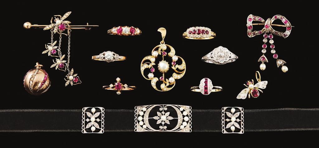 Page Six: A Delightful Fob Ornament With Ruby & Diamond Swirls...$2,200 Intricate Mother & Three Baby Bug Brooch c1900...$3,500 Rare Belle Epoque Diamond & Pearl Velvet Choker.