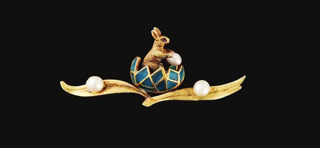 The Cutest Easter Bunny In Plique A Jour Enamel With Natural Pearls.