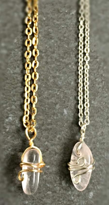 Gold Rose Quartz Necklace - 0.75 tall x 0.25 wide x 18.5 long with chain. WS: $12.50, MSRP: $30.00, (SKU: RQCN-G01) B.