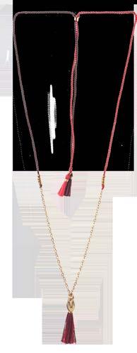 Our Small Pasha necklace is made of a colourful front tassel, half brass chain, half nylon string, completed by two