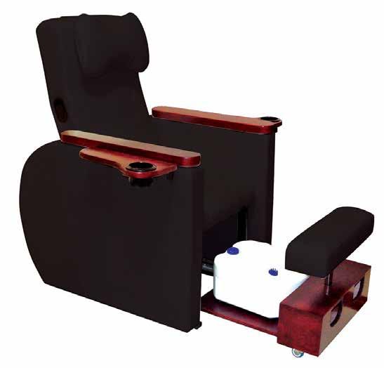 Salon Furniture Spa Pedicure Massage Chair AE0819 $3,295 Luxury leather spa pedicure chair with a reclining back, wooden arm rests on both sides with expanding side trays for your personal items.