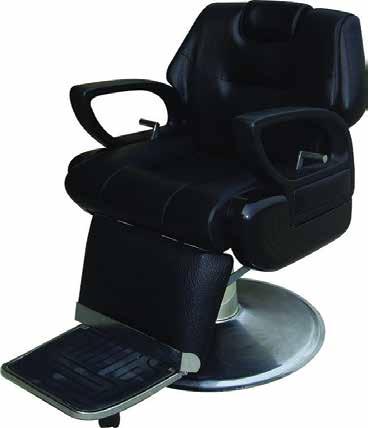 Barber Chair AC408 $995 Modern barber chair with compact design. Fully upholstered in classic black. Reclining and leg adjustment.