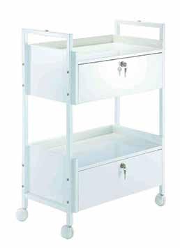 Metal white powder coated frame, four free running casters. Dimensions: 810mm Height - 490mm Width - 340mm Depth.