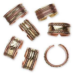 Copper and brass ring, medium-large, 9-11mm. 9 Pkg of 6.