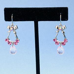Earrings, silversilver-plated pewter with rhinestones, pink,