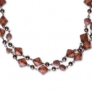 #AFMN556 Necklace, cord and wood beads, light brown,