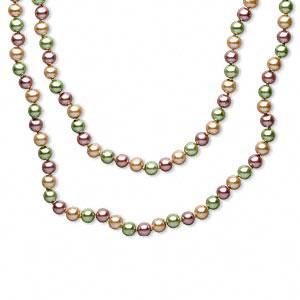 Necklace, glass pearl, multi-colored, knotted 8mm rounds.