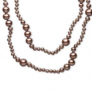#AFMN583 Necklace, glass pearl, brown, knotted rounds.