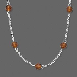 Necklace, silver -plated brass chain with 6mm brown faceted glass rounds. Sold per 16-inch necklace with 2-inch 2 extender chain.