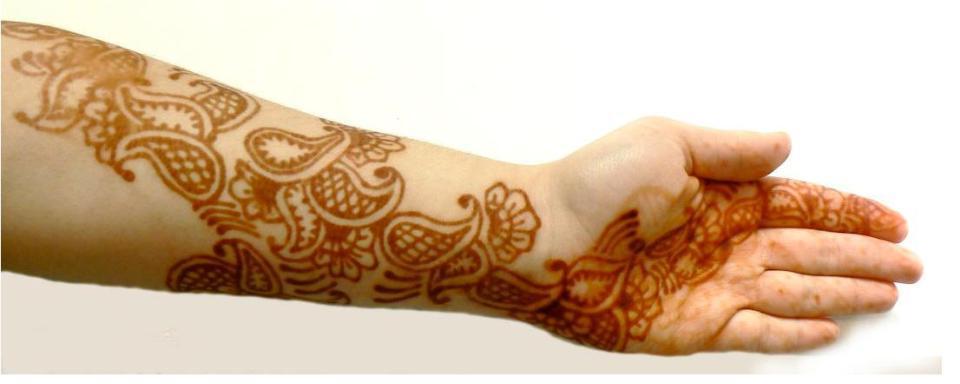 Henna designs with paisley motifs are