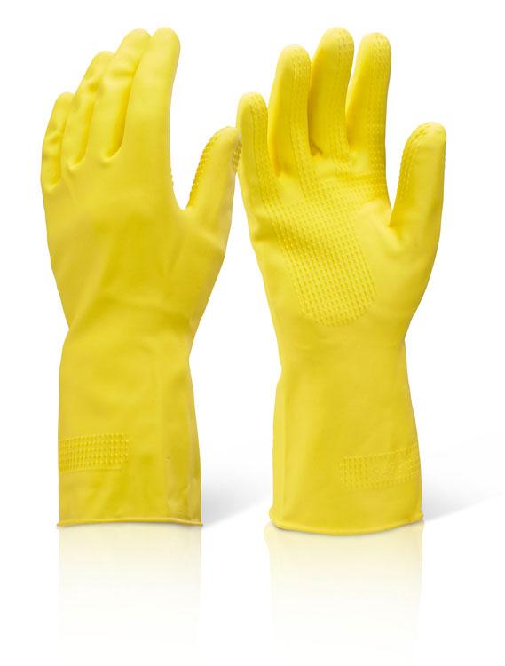 HOUSEHOLD HEAVY WEIGHT All purpose heavyweight glove. Raised gripping pattern. Safe handling in both wet and dry conditions. Special formulation of natural rubber and neoprene.