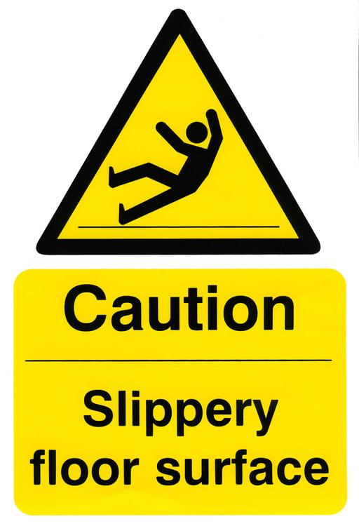 CAUTION SLIPPERY FLOOR SURFACE SIGN BSS11039 Caution Slippery floor surface Safety Sign Self Adhesive Vinyl backing Sticks to most surfaces Can be wiped clean 200 x 300mm