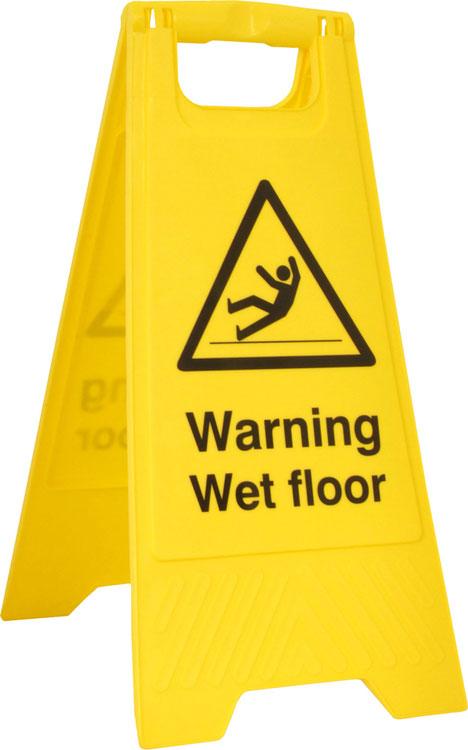 WARNING WET FLOOR A BOARD BSS4702 A-Board Warning Wet floor Heavy duty Polyproylene Printed on both sides Folds flat for easy storage Height (face) 620mm Width (top) 210mm Width (bottom) 300mm Depth