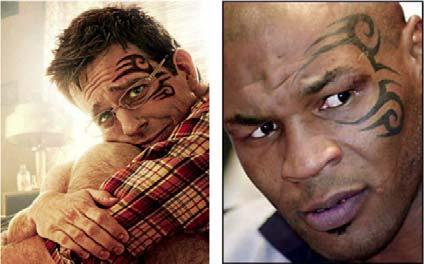 2012] WHO OWNS YOUR BODY ART? 415 actor Ed Helms, appears in the film bearing an almost identical facial tattoo to that of Mike Tyson.