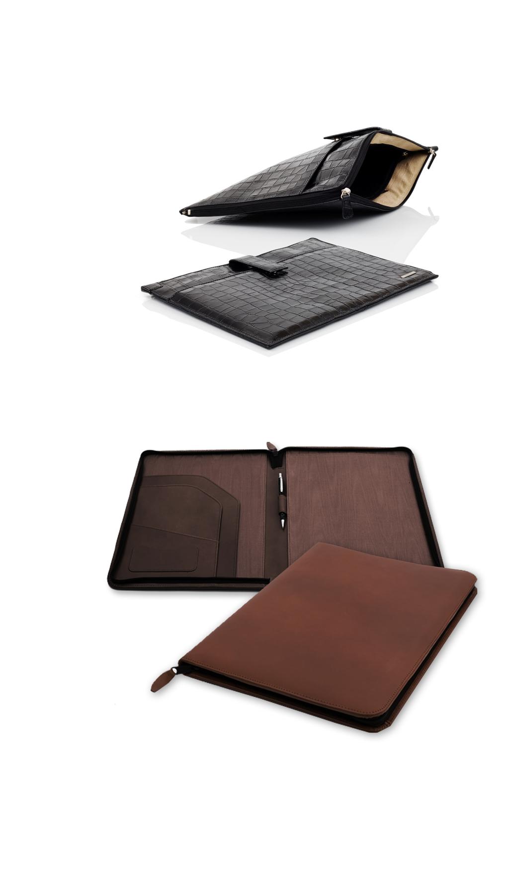 A4 DOCUMENT FOLDER- Travel Stylishly designed with a mock crocodile skin pattern, it also has a zip and luxury suede lining. Size: L 34 cm, H 26 cm, D 2 cm.