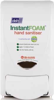 The highly effective formula conforms to EN1500 in 15 seconds, pren12054, EN1276, EN1275 & EN1040 A 1 litre Code: 1030037135 Instant Foam Hand Sanitiser For use with Deb Instant Foam dispenser B 1