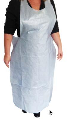 BTB029 Manufacturers Product Code: Rs005717 Apron Unisex Laminated Knee Length Disposable White (686 x 1170mm / 20mu) - front in absorbent paper laminated onto 20mu plastic backing- Paediatric use.
