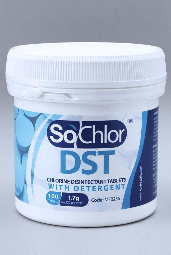 MFB256 Manufacturers Product Code: SDST100 SoChlor DST (Detergent Disinfection Tablets) - Environmental disinfection Chlorine releasing tablets with detergent (100 tablets).
