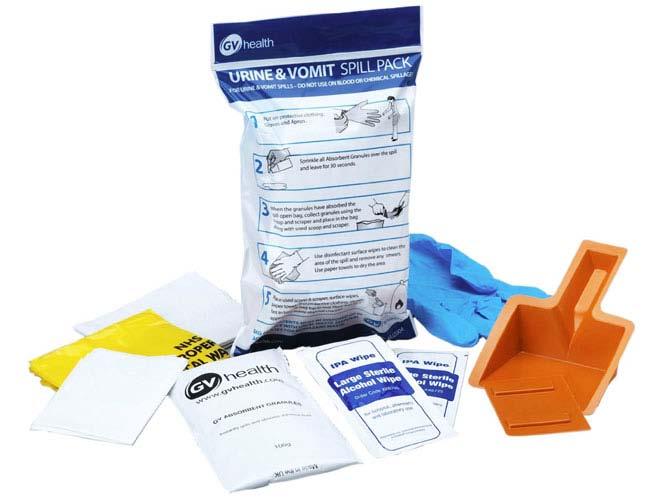 MJZ004 Manufacturers Product Code: VUBREF10 Urine and Vomit Spill Pack (Single use pack) - used to clean and decontaminate areas where spillages of urine and vomit have taken place.