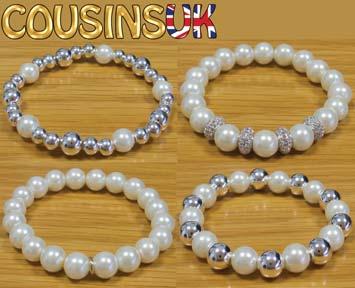 95 Pearl (Cultured) Beads Cousins UK- Cultured Pearl - Bracelets Round Fresh Water Cultured Pearls Silver or 9ct Catches Stretchy (non clasp) Ø5mm to Ø9mm J32096 Ø5mm with Silver Catch EACH 7.