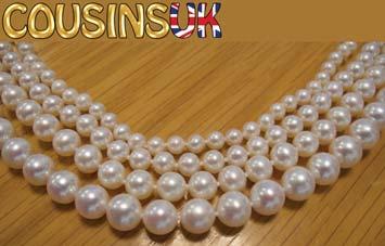 60 Pearl (Faux) & Silver Beads Cousins UK- Cultured Pearl - Necklaces Round Fresh Water Cultured Pearls Silver or 9ct Catches Ø6mm and above have Knotted thread Ø5mm to Ø9mm Available Lengths 16 to