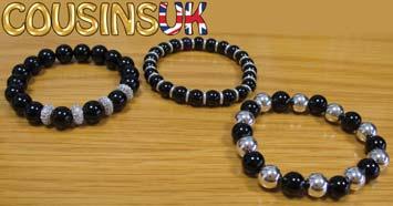 95 SEMI PRECIOUS - READY MADE BEAD BRACELETS Cousins UK- Semi Precious - Onyx & Silver Bead Bracelets Combinations of onyx, silver & CZ,