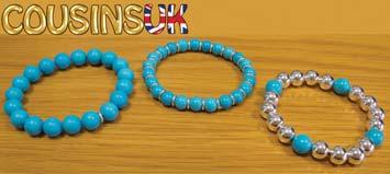 CHAIN END FITTINGS Turquoise & Silver Beads Cousins UK- Semi Precious - Turquoise & Silver Bead Bracelets Combinations of turquoise, silver & CZ, round bead bracelets.