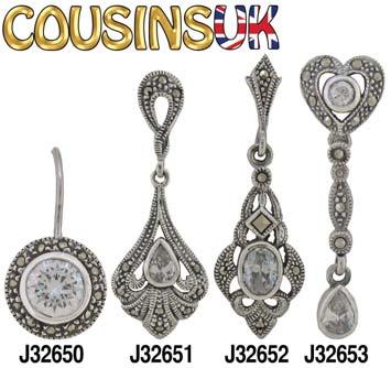 PAIR 10.35 J32655 Marcasite (Silver) Earrings PAIR 17.95 Marcasite with C.Z. Earrings Cousins UK- Earrings - Continental Fitting with C.Z. Silver & rose gold plated silver Cubic Zirconia (C.