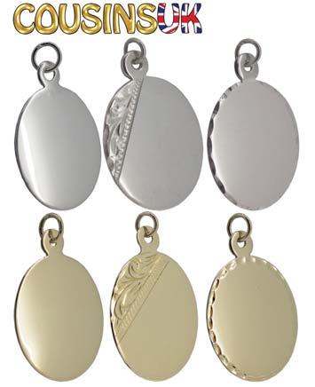34 J4430 Silver (10mm) Heart EACH 3.84 J4432 Silver (16mm) Heart EACH 5.54 J31606 Silver (16mm) Heart, Engraved EACH 7.36 Oval Disc Pendants Oval Disc Pendants, 0.70mm thick, 0.