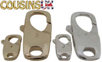 CATCHES & CLASPS Karabiner or Lobster Hinged Cast Catches - Straight or Tapered 12mm to 22mm Height Straight or Tapered End Dimensions: Height x Width x Lug Width, Weight (approx.