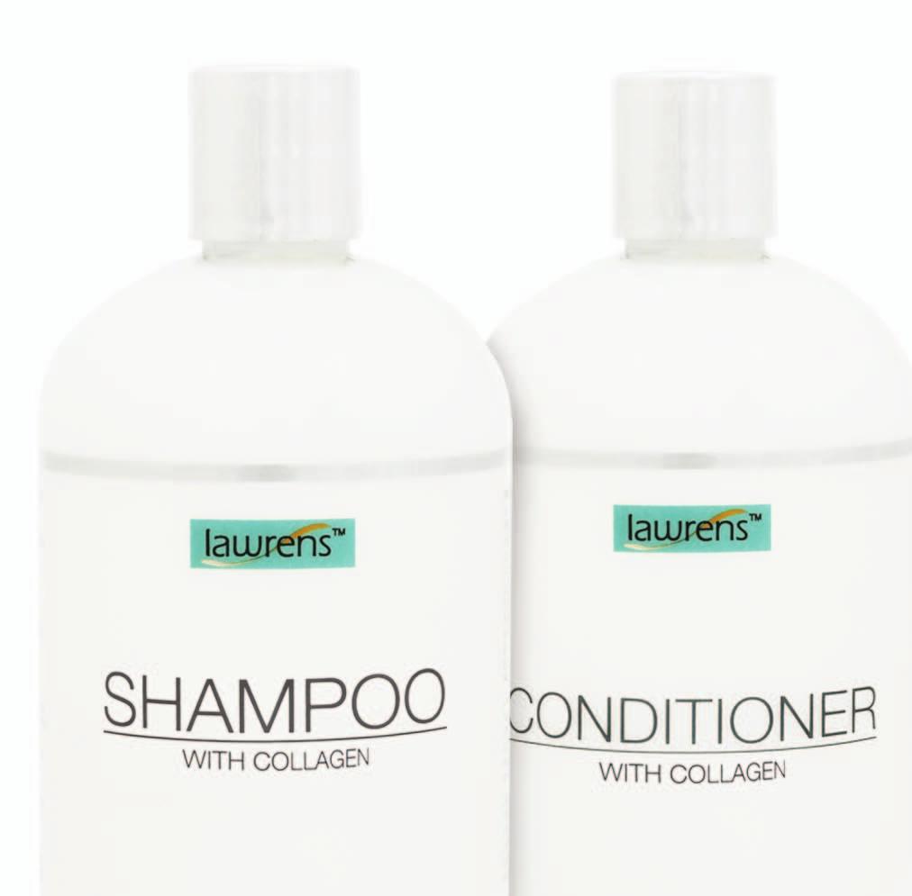 SHAMPOO AND CONDITIONER WITH COLLAGEN 16 OZ A luxury blend of Argan Oil, Olive oil, Vitamin E, and Collagen, among other natural ingredients in our Shampoo and Conditioner have been designed to