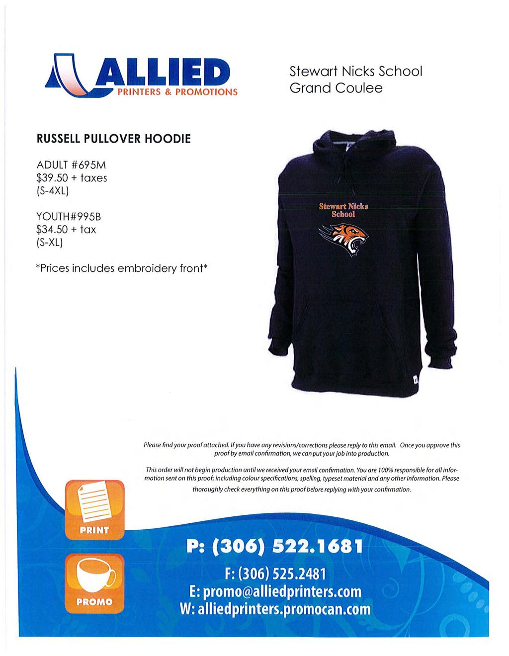 ia ALLIED PRINTERS & PROMOTIONS RUSSELL PULLOVER HOODIE ADULT #695M $39.