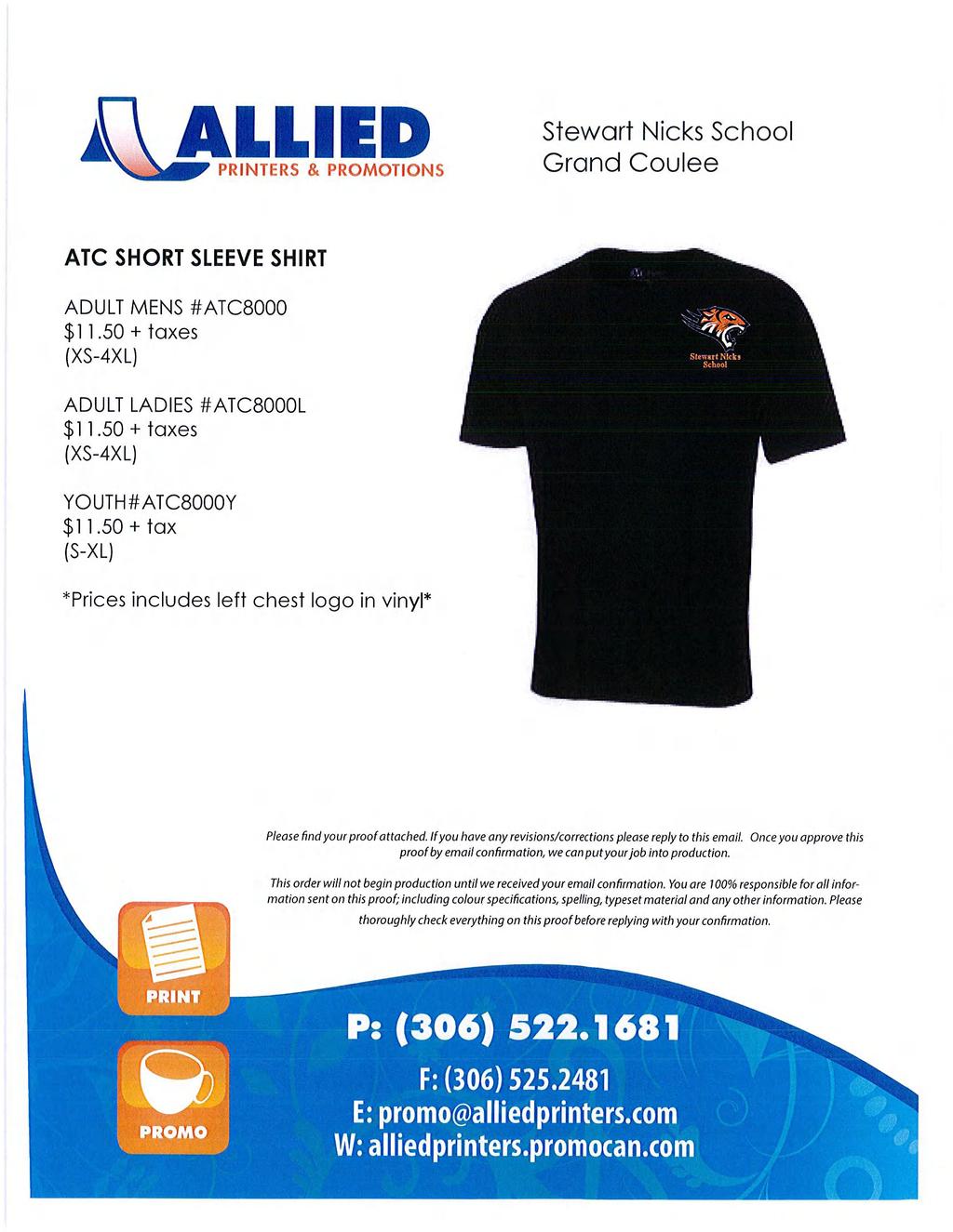 LUALLIED PRINTERS & PROMOTIONS ATC SHORT SLEEVE SHIRT ADULT MENS #ATC8000 $11.
